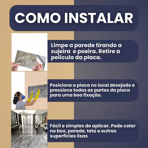 Kit 50 Placa 30x60 Autocolante Marmore Painel Lavável 3d